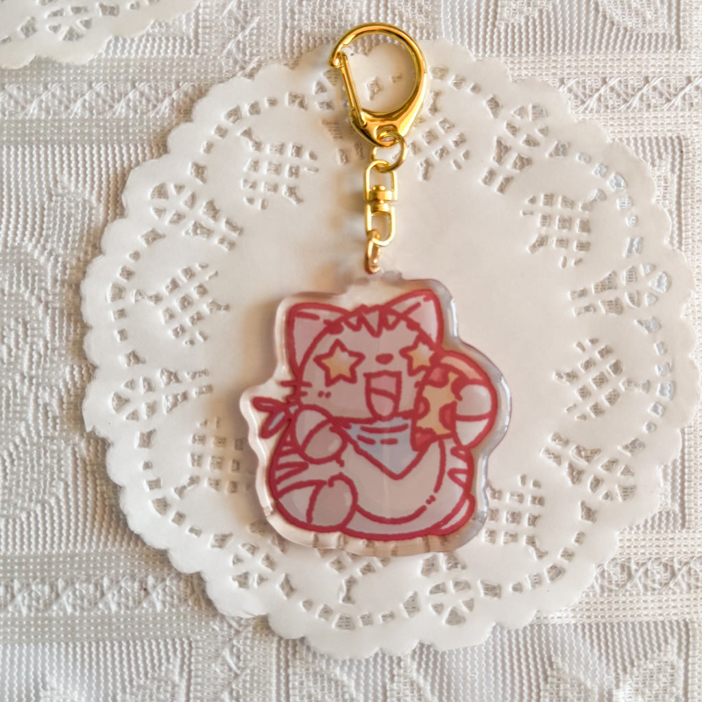 Cat With Pizza Epoxy Keychain | Cute Bag Charm