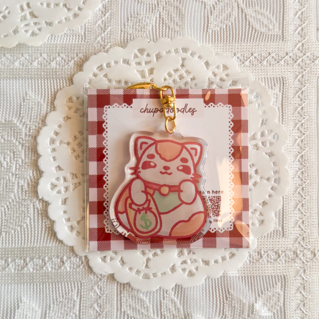 Cat With Money Epoxy Keychain | Cute Bag Charm