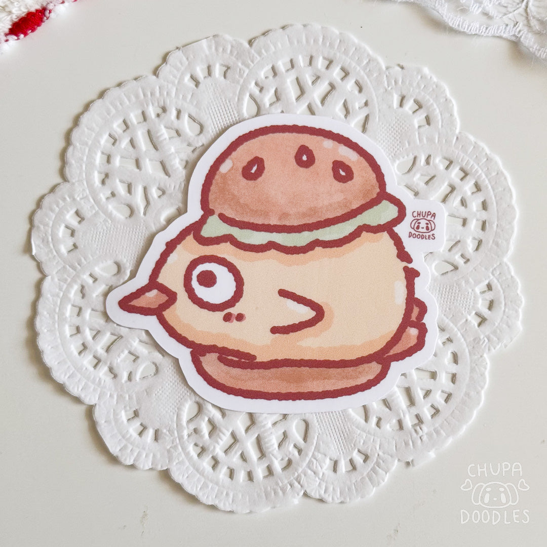 Duck Burger Cute Sticker (Matte Finish)-chupadoodles