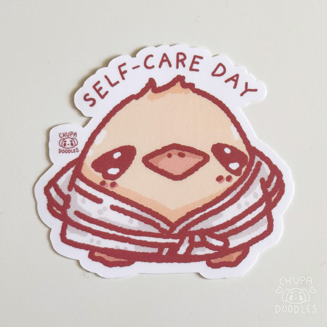 Duck Self-Care Day Cute Sticker (Matte Finish)-chupadoodles