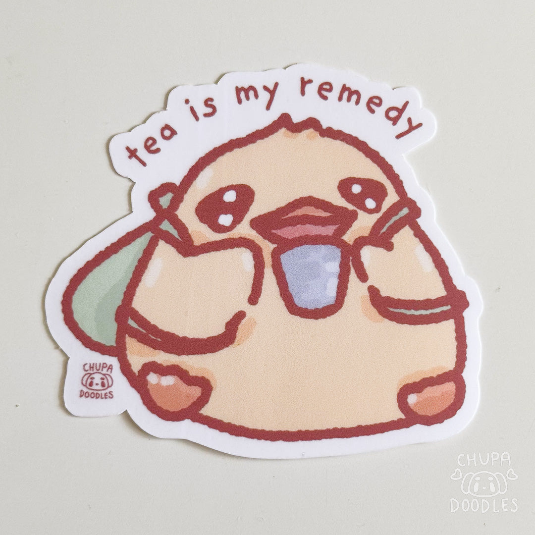 Duck Tea Is My Remedy Cute Sticker (Matte Finish)-chupadoodles