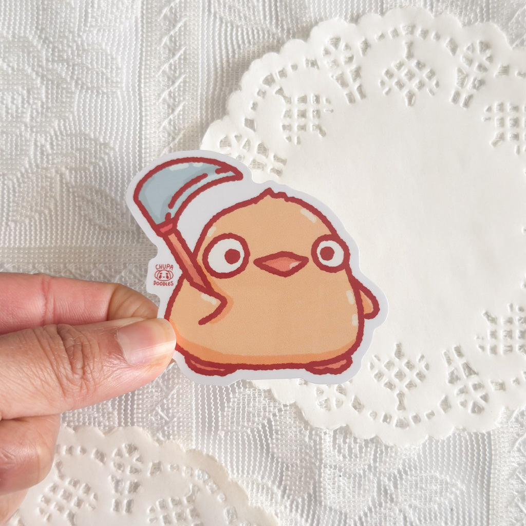 Duck With Scythe Cute Sticker (Gloss Finish)