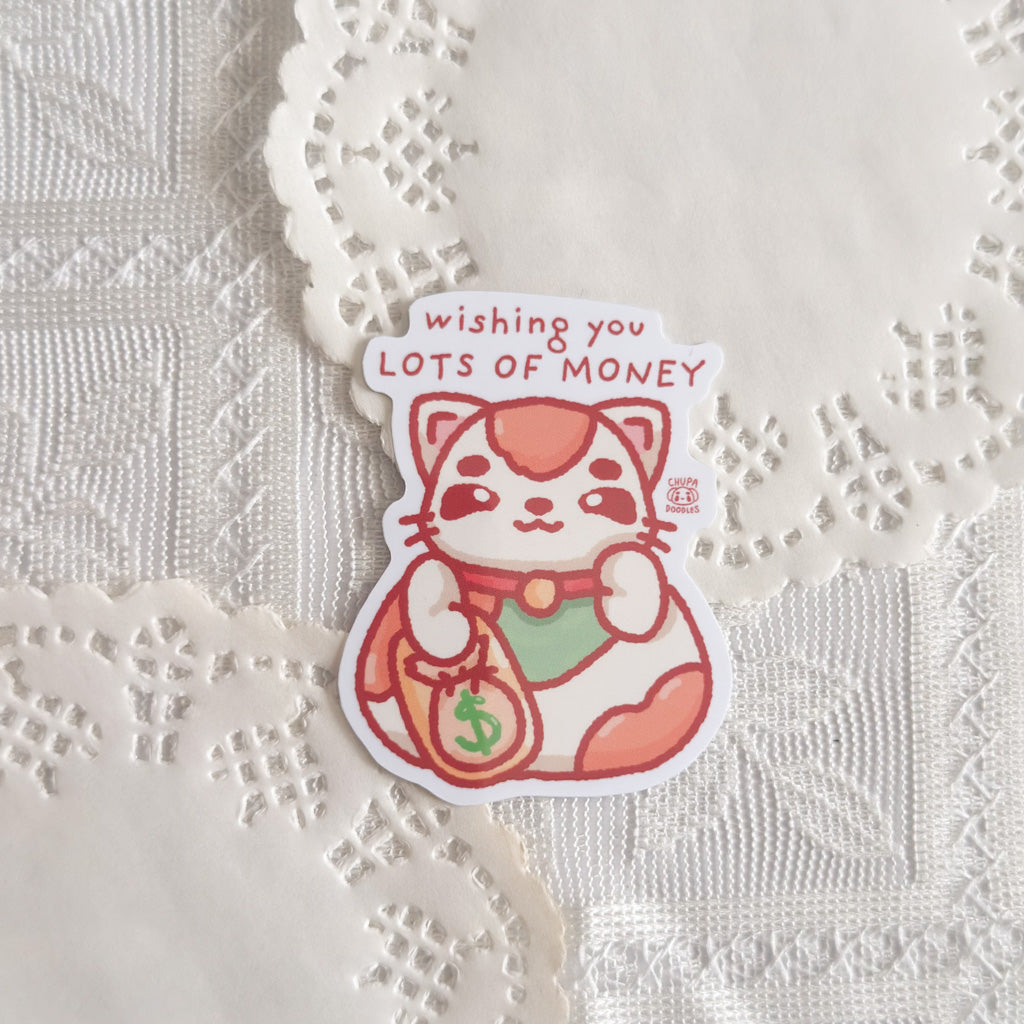 Lucky Cat Money Sticker | Kawaii Sticker (Gloss Finish)