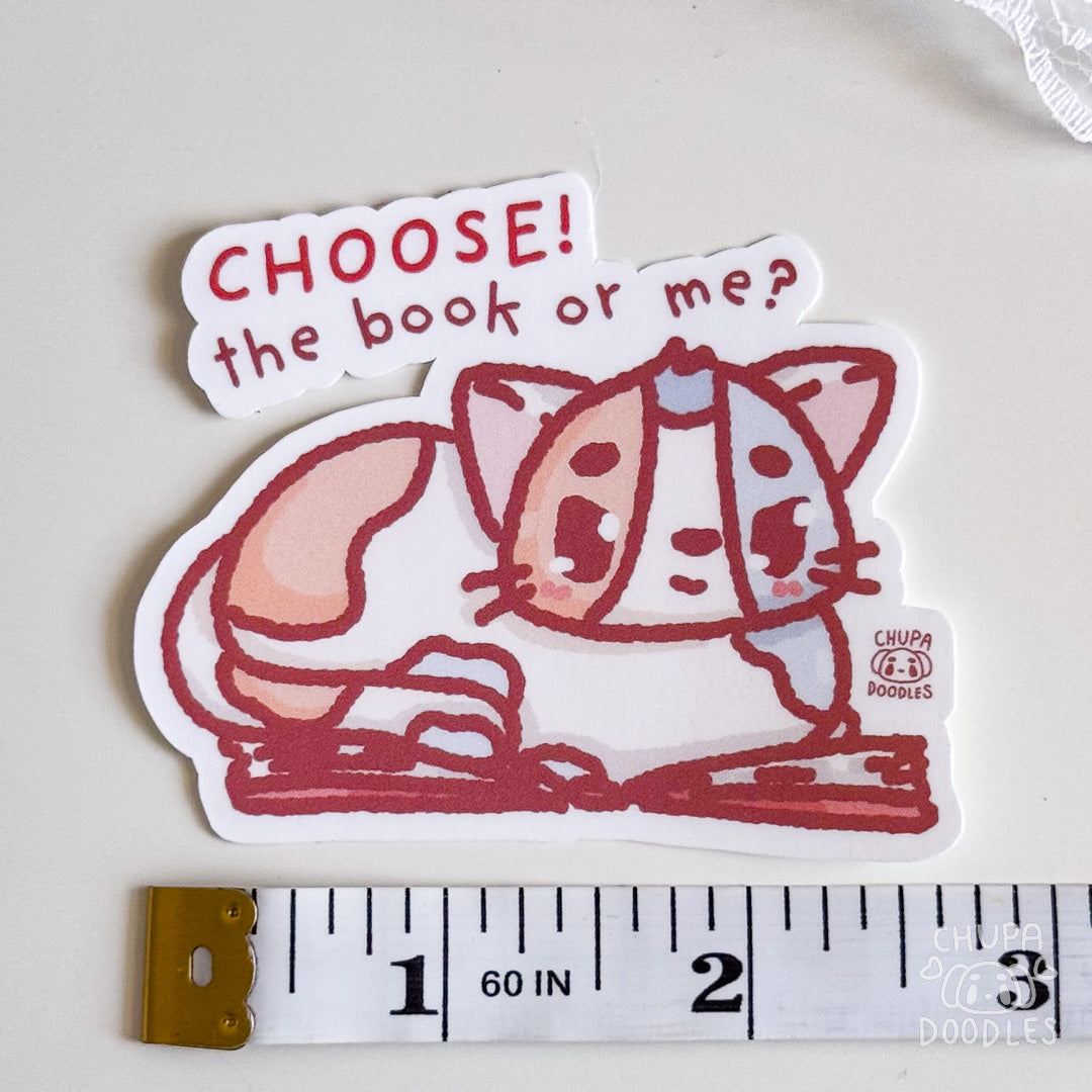 Cat Laying On A Book Cute Sticker (Matte Finish)-chupadoodles
