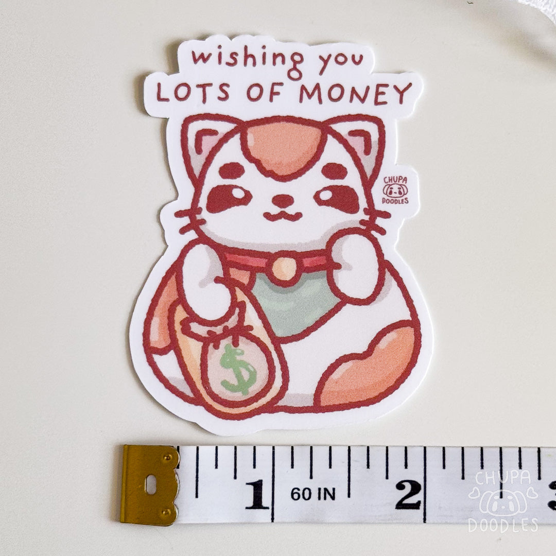 Cat Wishing You Lots Of Money Cute Sticker (Matte Finish)-chupadoodles