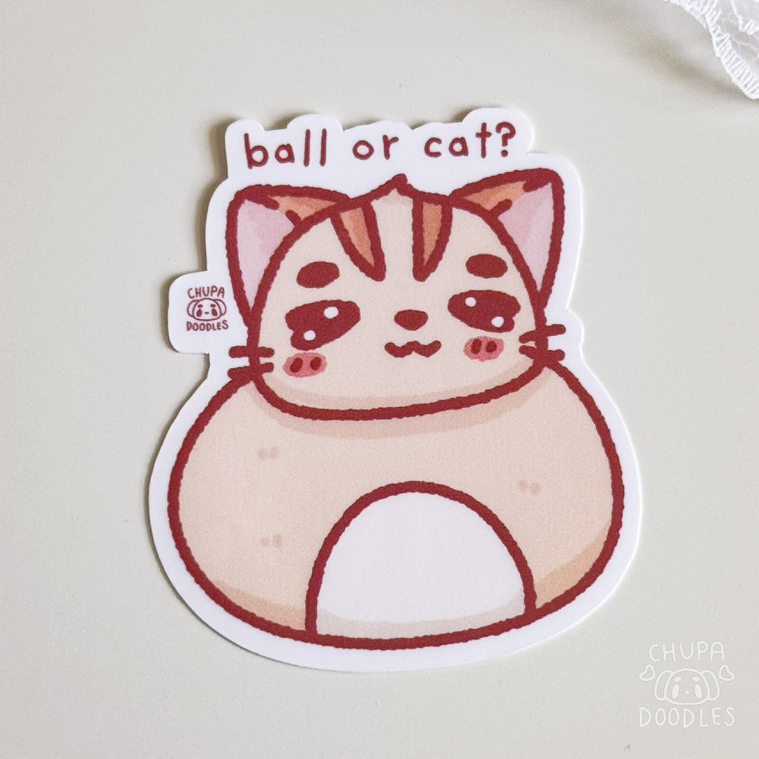 Cat Or Ball Cute Sticker (Matte Finish)-chupadoodles