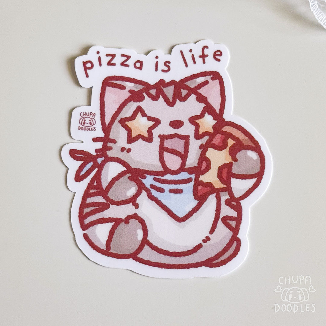 Cat Pizza Is Life Cute Sticker (Matte Finish)-chupadoodles