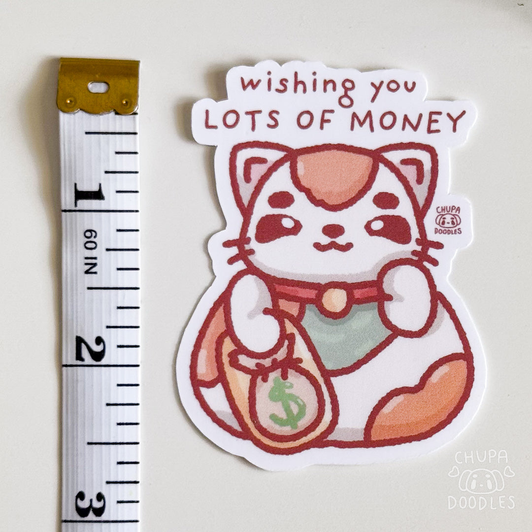Cat Wishing You Lots Of Money Cute Sticker (Matte Finish)-chupadoodles