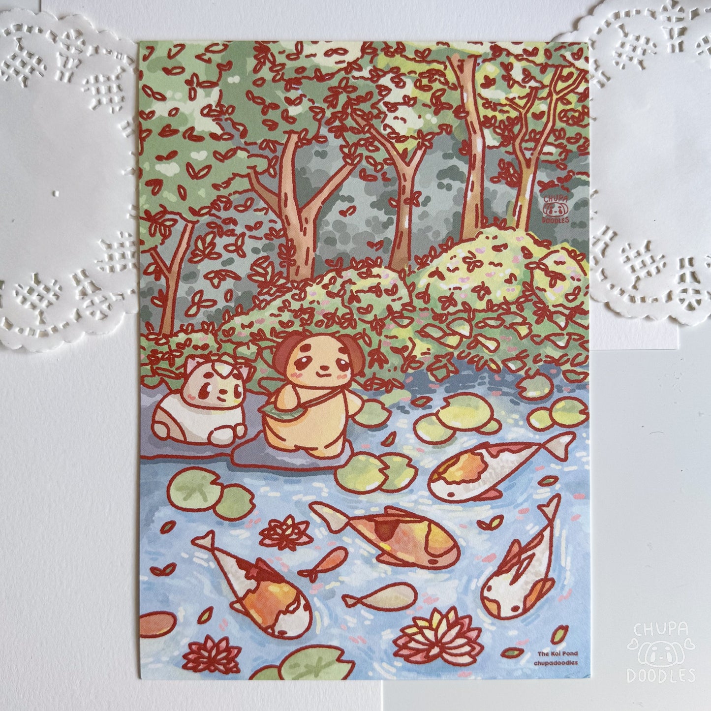 The Koi Pond Original A5 Postcard Art Print