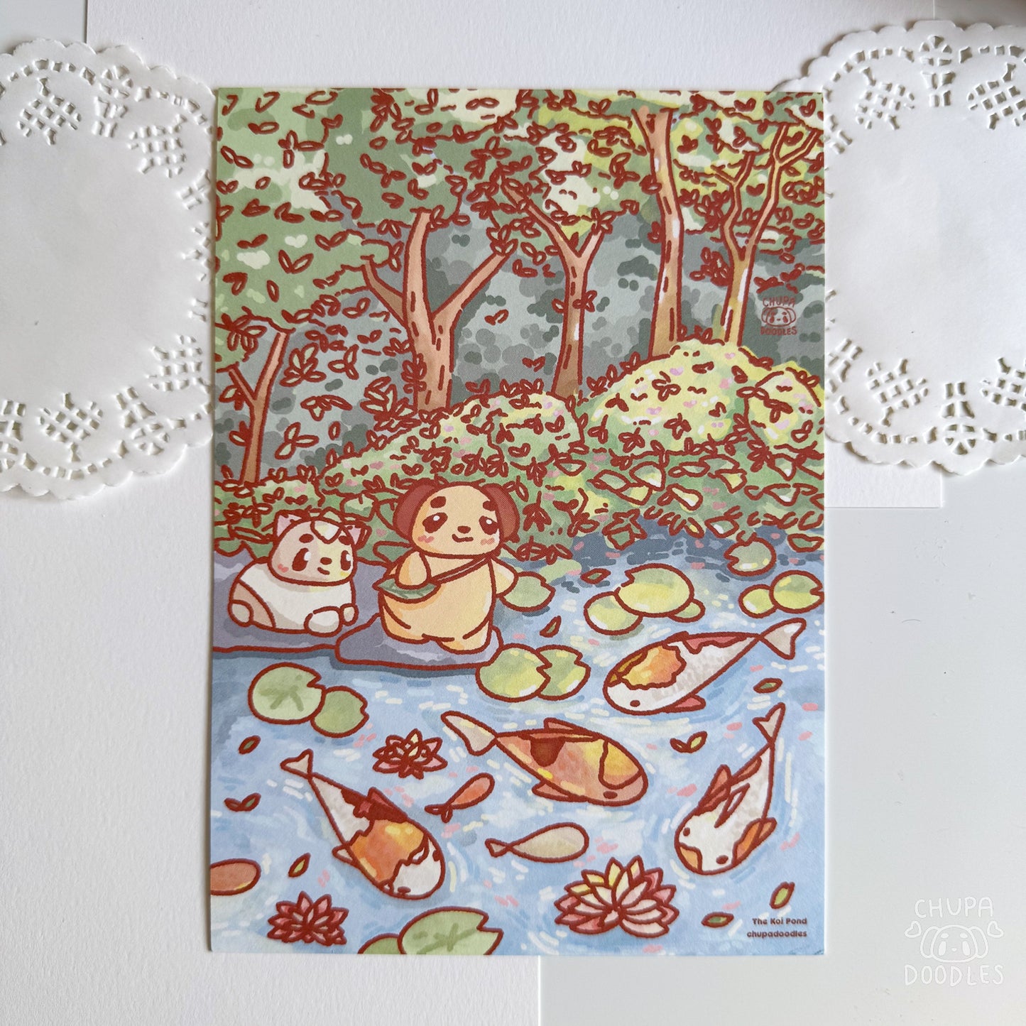 The Koi Pond Original A5 Postcard Art Print