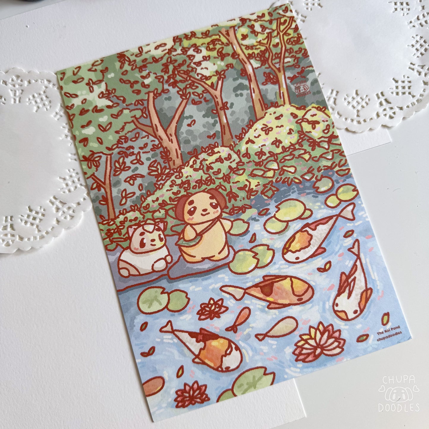 The Koi Pond Original A5 Postcard Art Print