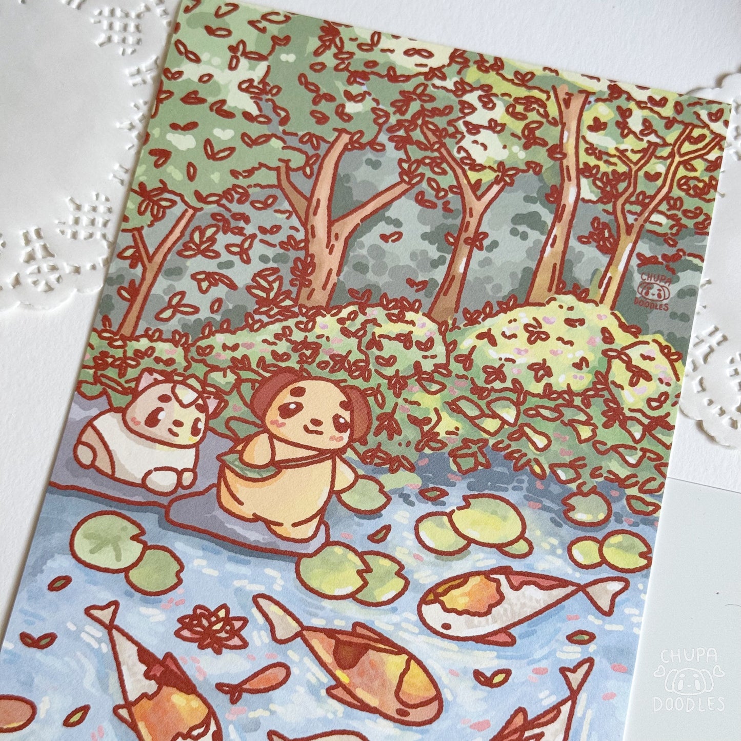 The Koi Pond Original A5 Postcard Art Print
