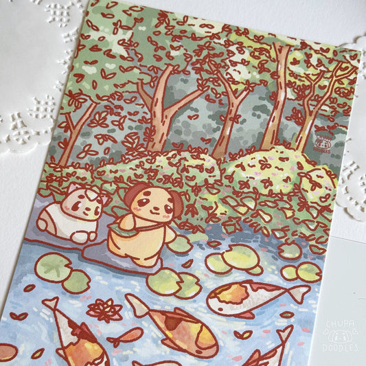The Koi Pond Original A5 Postcard Art Print