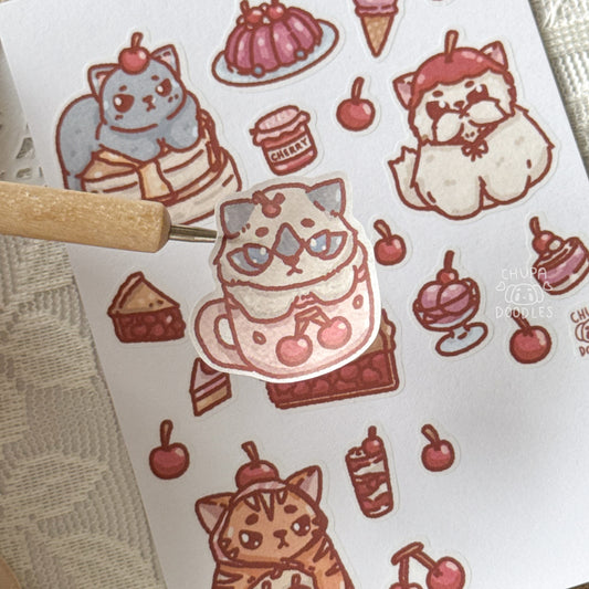 Cherry & Cats Cute Sticker Sheet