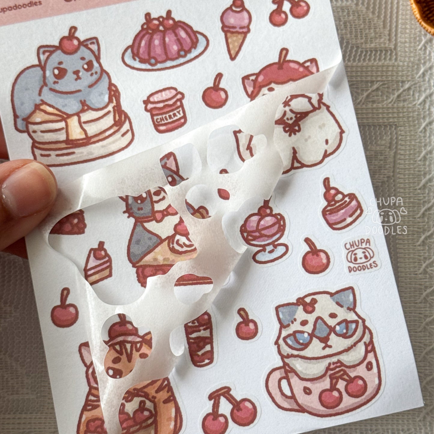 Cherry & Cats Cute Sticker Sheet