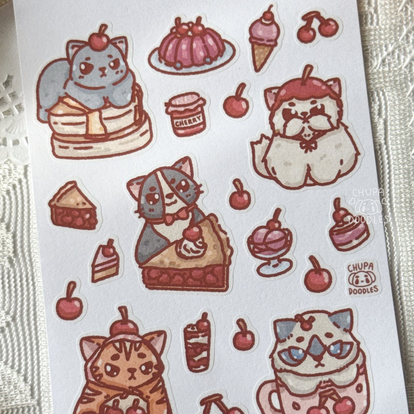 Cherry & Cats Cute Sticker Sheet