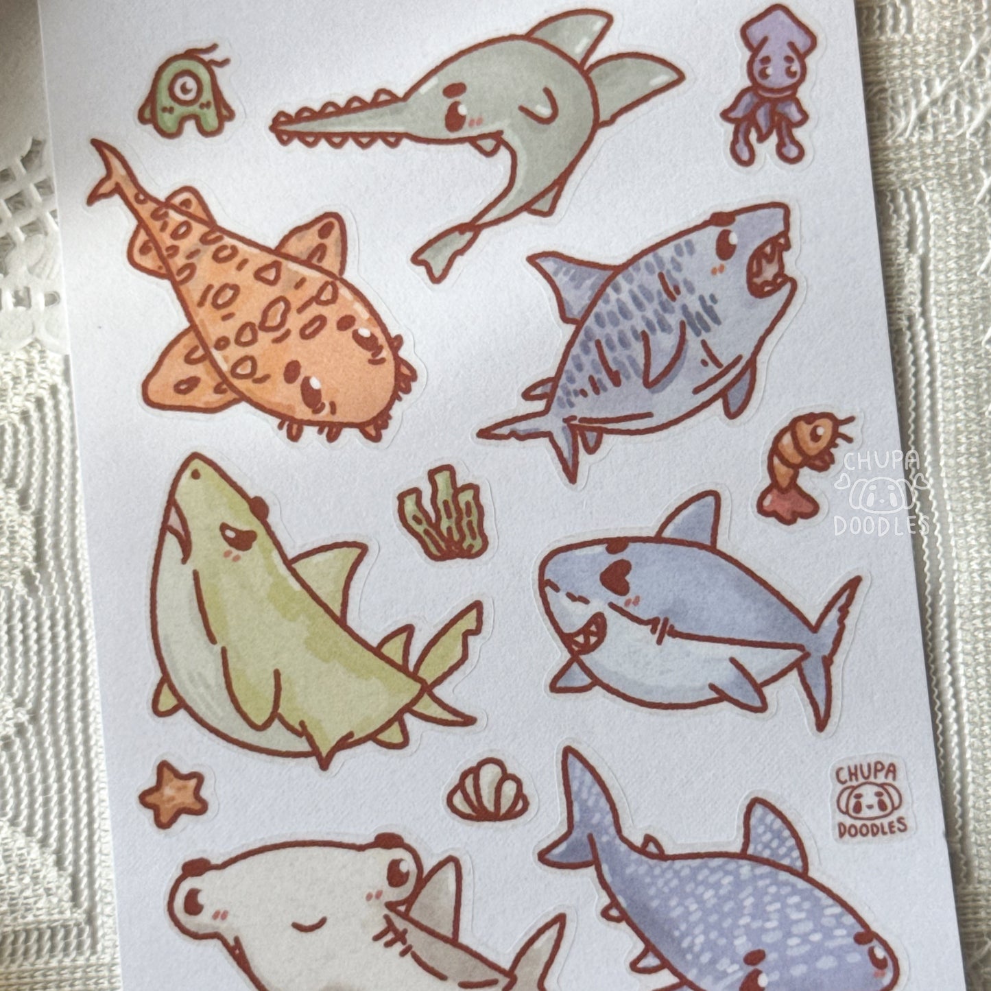 Sharks Cute Sticker Sheet