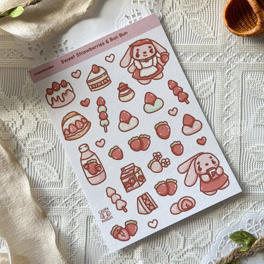 Bun Bun & Strawberries Fruity Cute Sticker Sheet