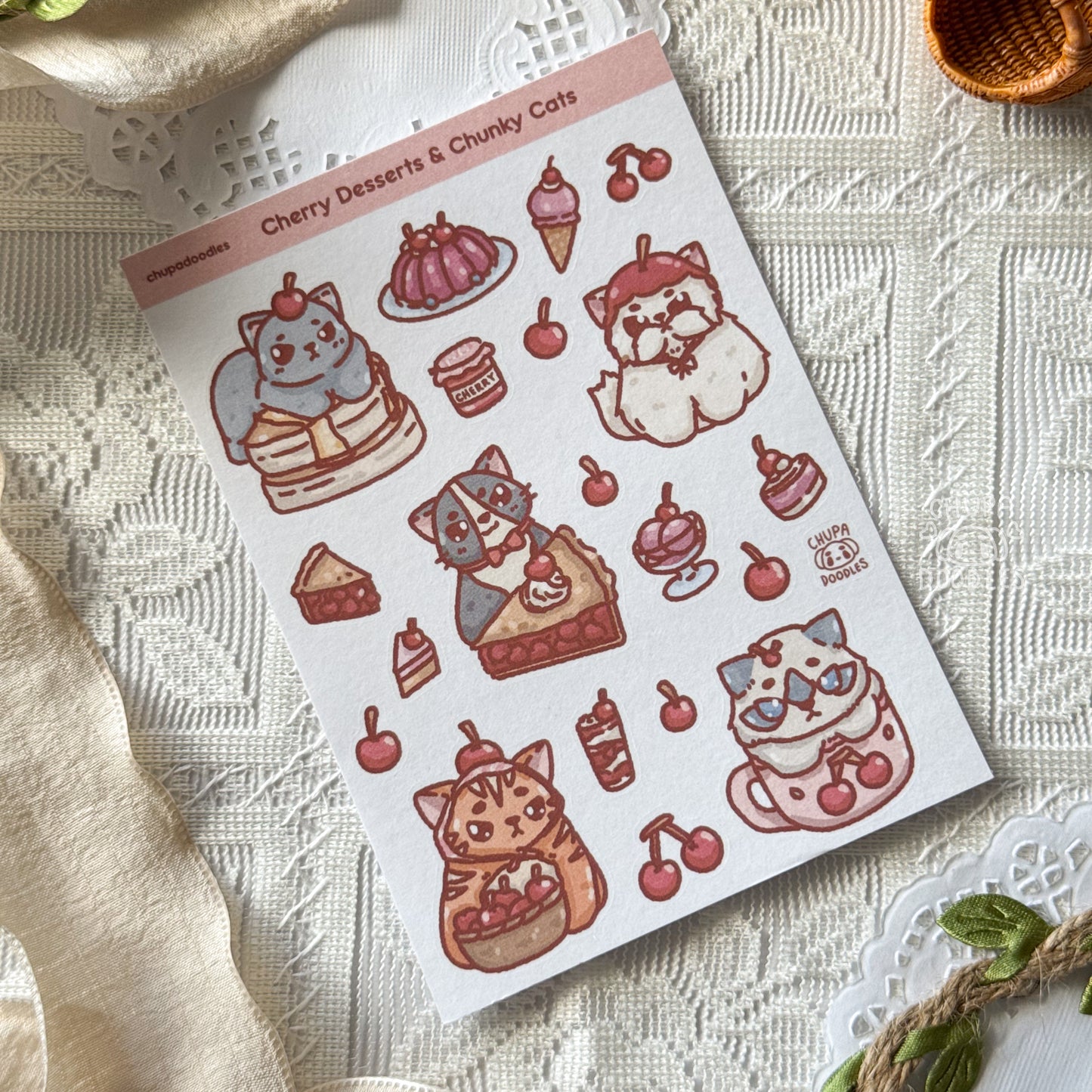 Cherry & Cats Cute Sticker Sheet