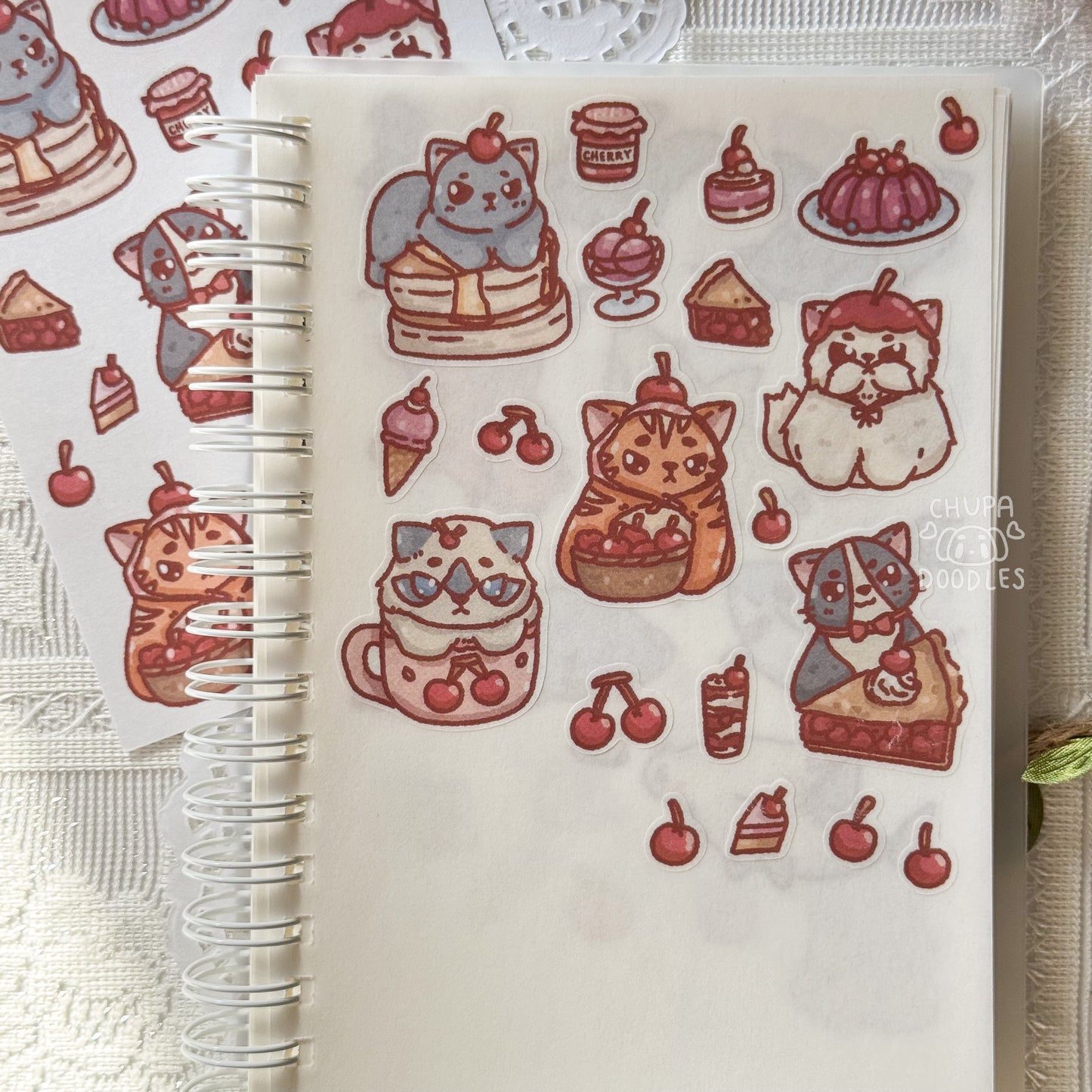 Cherry & Cats Cute Sticker Sheet