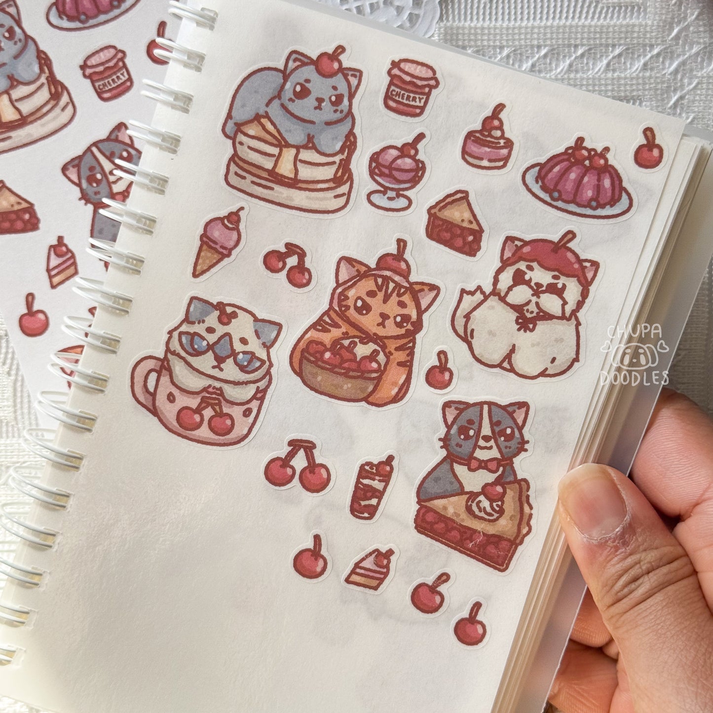 Cherry & Cats Cute Sticker Sheet