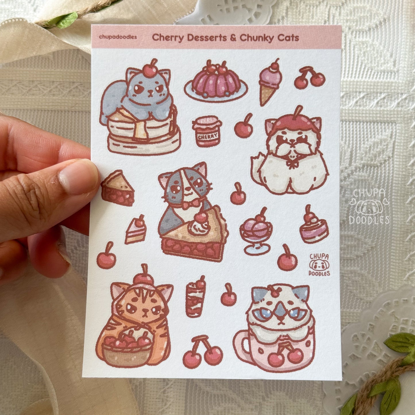 Cherry & Cats Cute Sticker Sheet