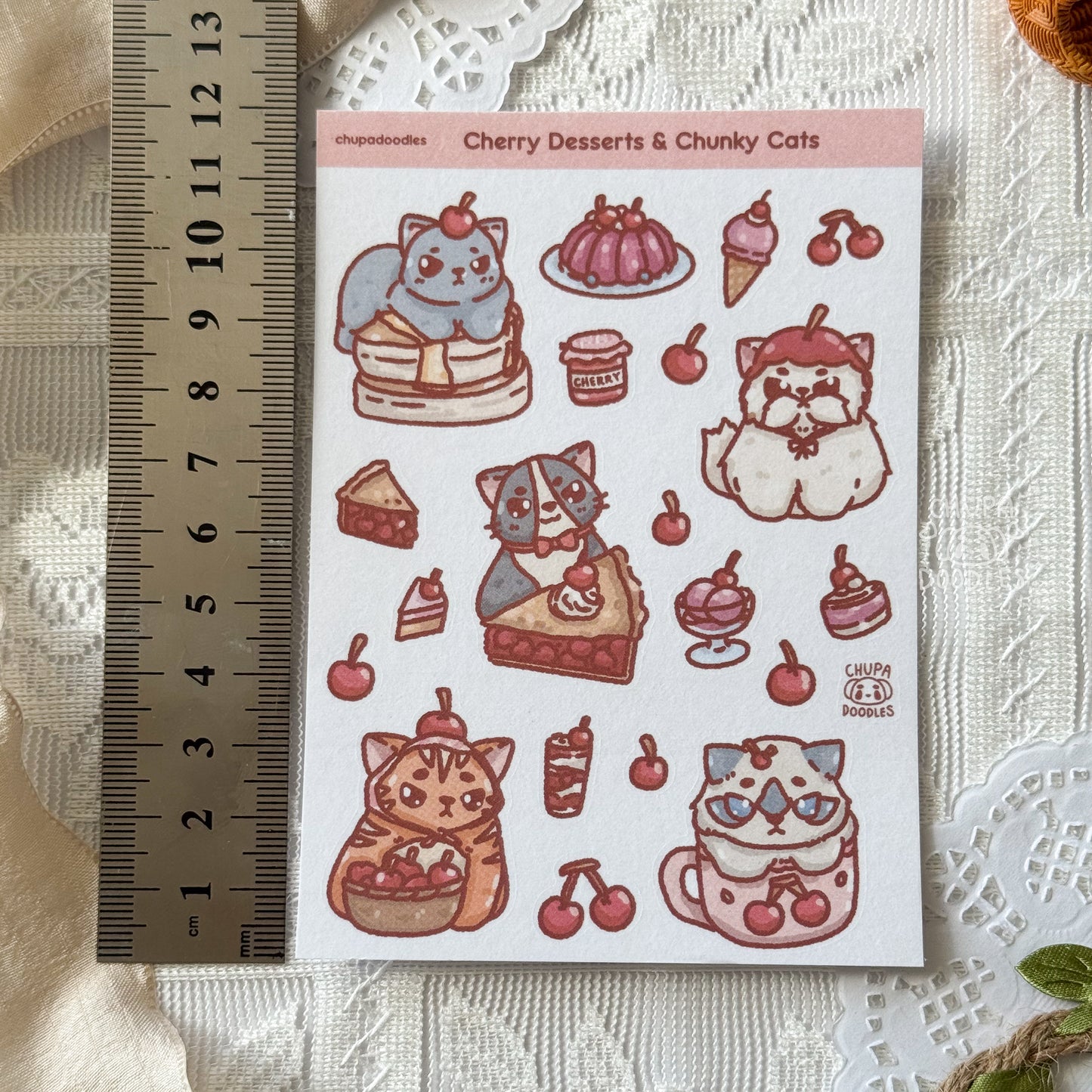 Cherry & Cats Cute Sticker Sheet