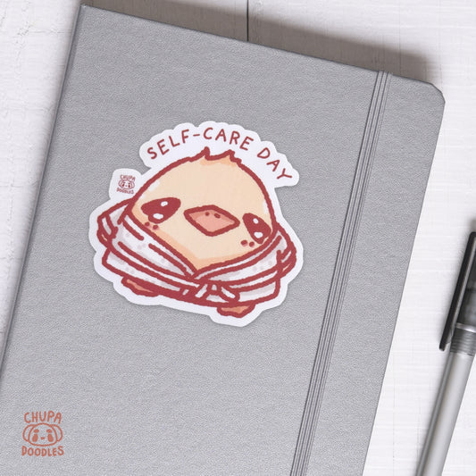 Duck Self-Care Day Cute Sticker (Matte Finish)-chupadoodles