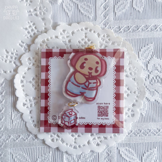 Chupa double charm keychain close up, double-sided epoxy Hokkaido milk charm