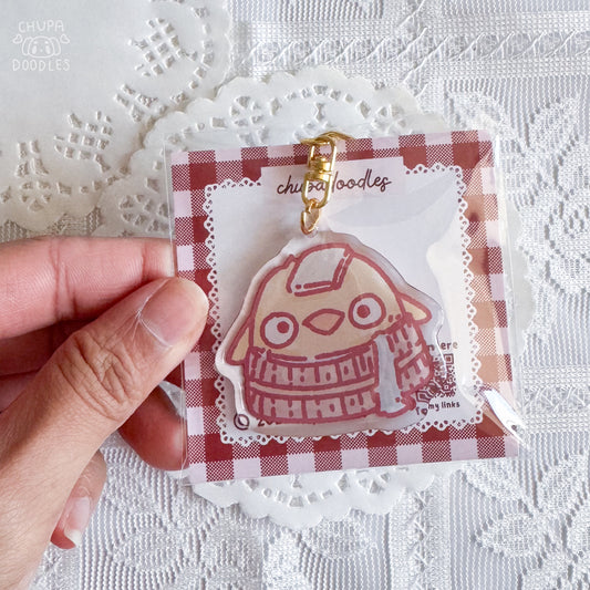 Duck in an onsen epoxy keychain close up, glossy double-sided charm