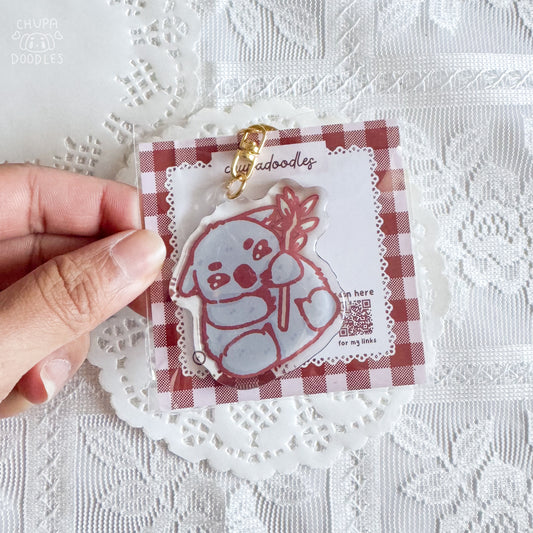 Koala epoxy keychain close up, glossy double-sided charm
