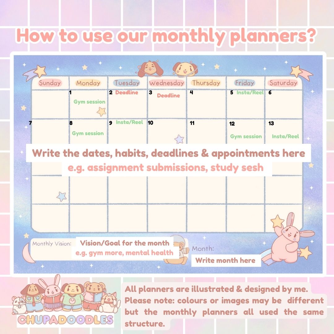 A4 Starry Dreams Monthly Planner Notepad