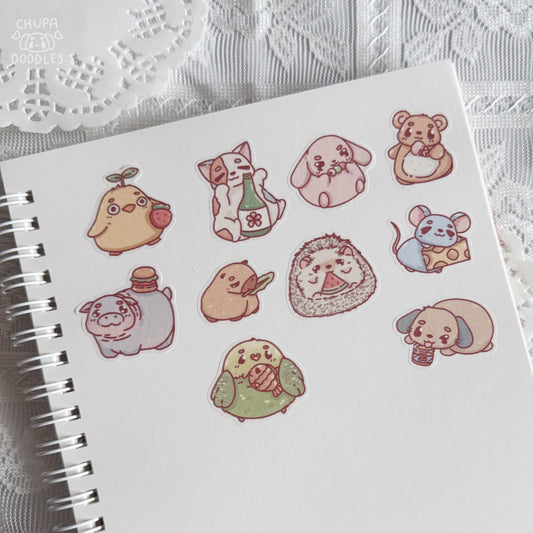 Chunky Animals & Food washi sticker sheet by Chupadoodles, kawaii planner stickers