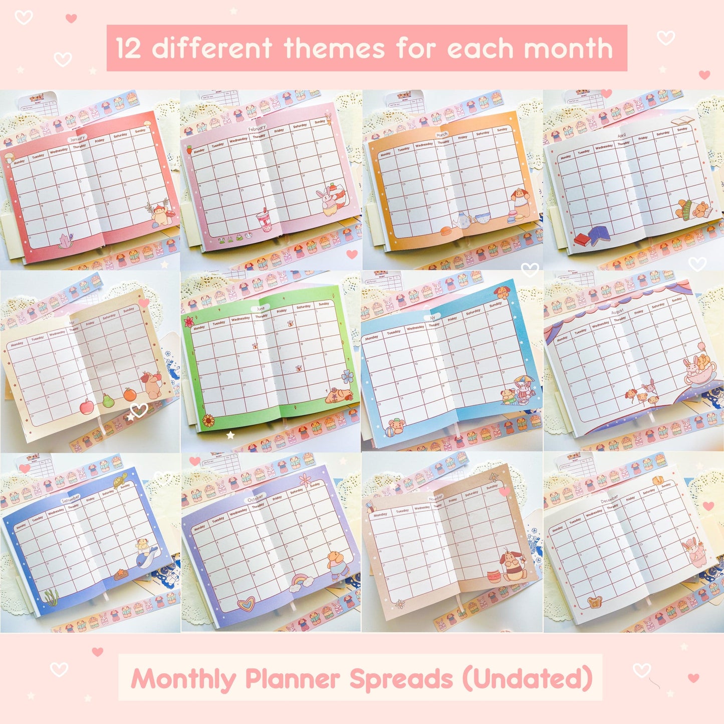 all in one kawaii notebook front monthly spread
