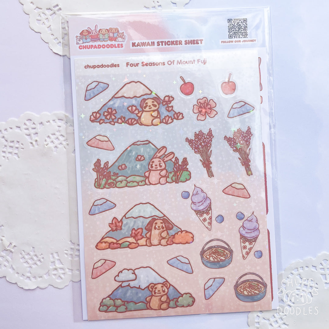 Mount Fuji Seasons Holo Cute Sticker Sheet-chupadoodles