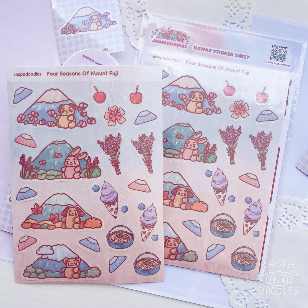 Mount Fuji Seasons Holo Cute Sticker Sheet-chupadoodles