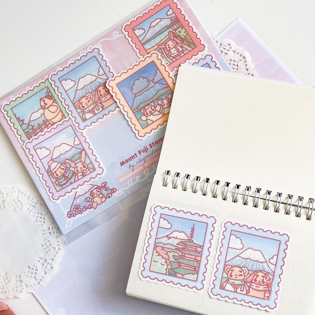 Mount Fuji Stamps Die Cut Glitter Sticker Set