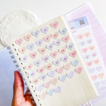 Heart Numbers Planner Cute Sticker Sheet-chupadoodles