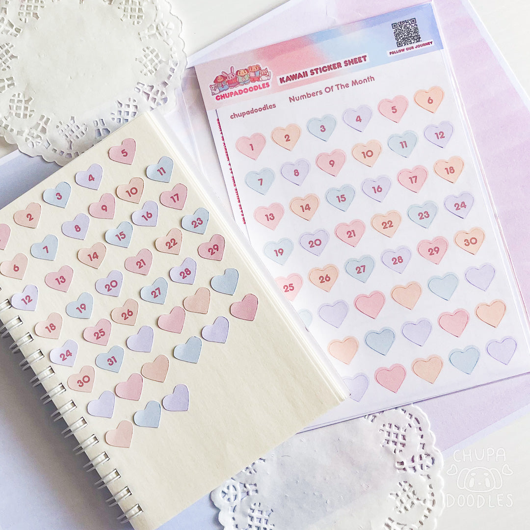 Heart Numbers Planner Sticker Sheet