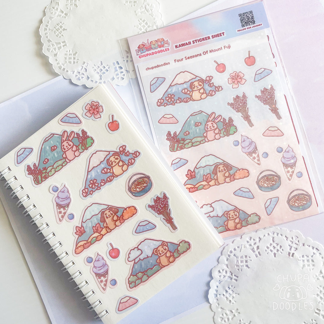 Mount Fuji Seasons Holo Cute Sticker Sheet-chupadoodles