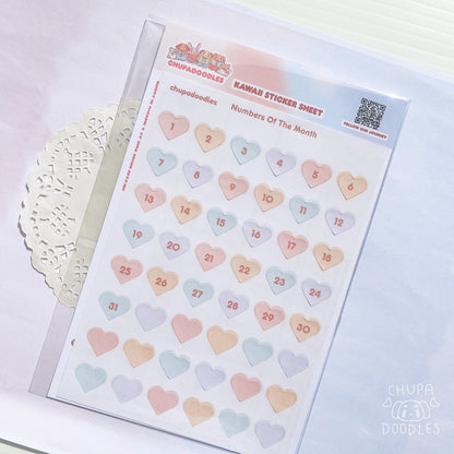 Heart Numbers Planner Sticker Sheet