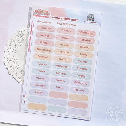 Days Of The Week Planner Cute Sticker Sheet-chupadoodles