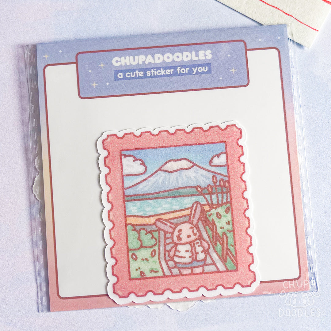 Port View Mount Fuji Stamp Glitter Die Cut Sticker