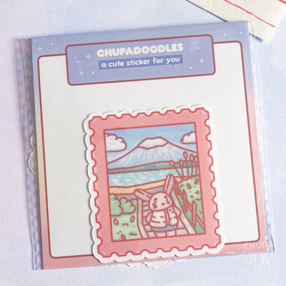 Port View Mount Fuji Stamp Glitter Die Cut Sticker