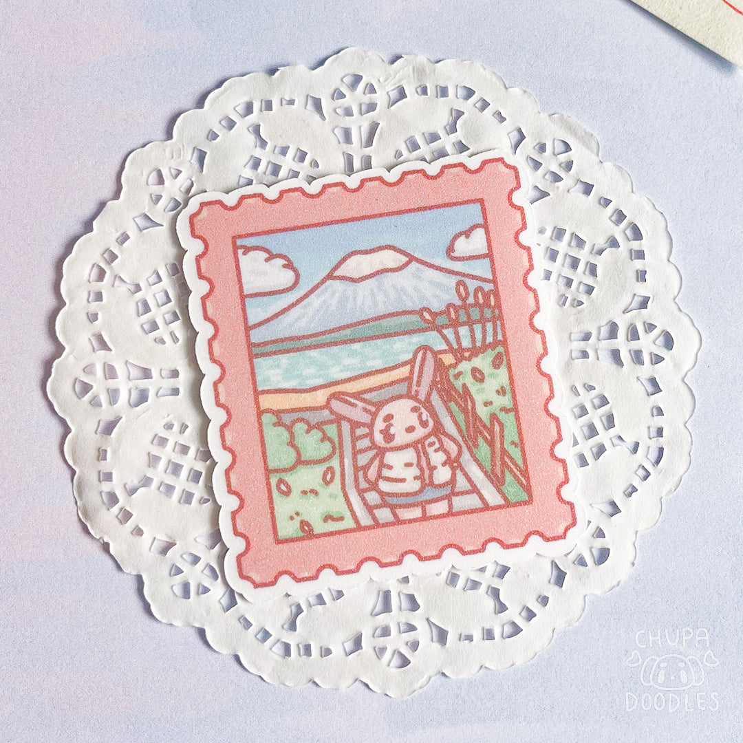 Port View Mount Fuji Stamp Glitter Die Cut Sticker