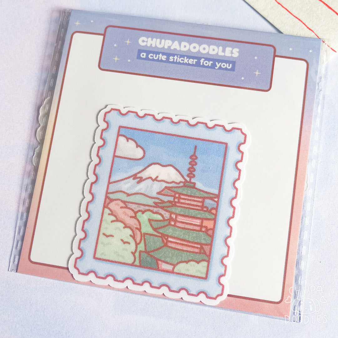Chureito Pagoda Stamp Glitter Die Cut Sticker