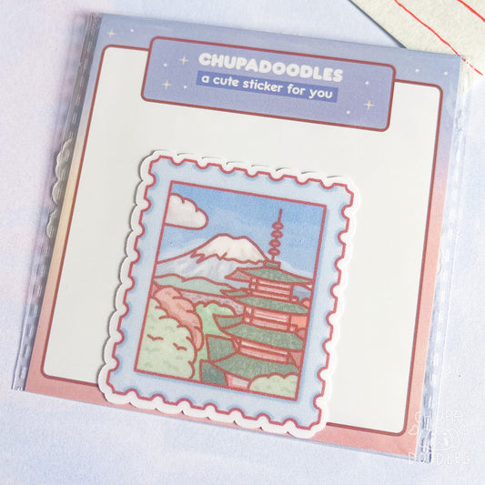 Chureito Pagoda Stamp Glitter Die Cut Sticker
