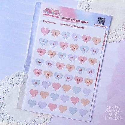 Heart Numbers Planner Sticker Sheet