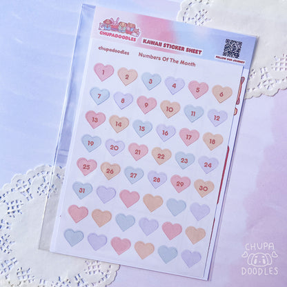 Heart Numbers Planner Cute Sticker Sheet-chupadoodles