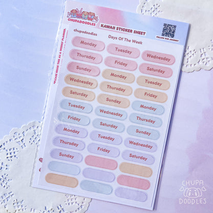 Days Of The Week Planner Sticker Sheet